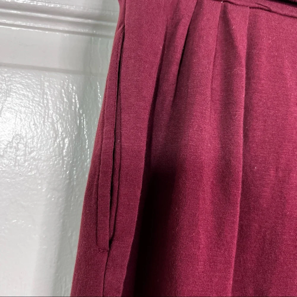 Hello Nite! Jersey Knit Wide Leg High Waisted Fold Down Jogger Pants Wine Sz S - Picture 5 of 6